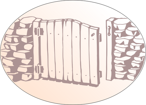 Vektor menggambar kayu gerbang dengan kunci sederhana