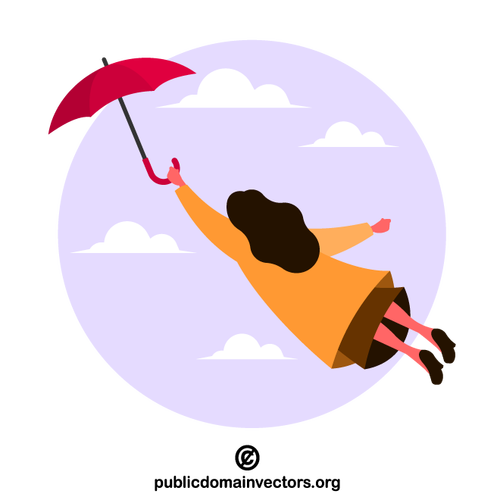 우산을 타고 있는 소녀