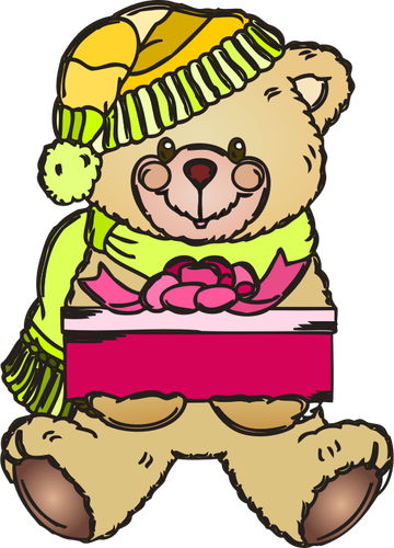 Urso de pelúcia de férias com ilustração vetorial de presente
