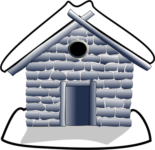 Vector image of small house under snow grayscale