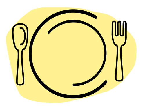 Векторная иллюстрация тарелка с ложкой и вилкой