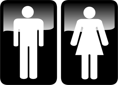 Graphiques vectoriels de signes noirs mâles et femelles des toilettes rectangulaire