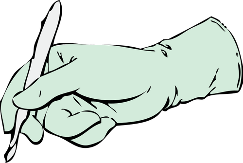 Gloved hand with scalpel vector