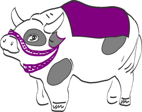 Vektorikuva lehmästä violetilla satulalla