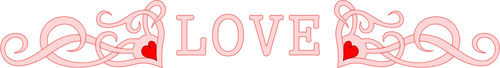 Vector illustration of red hearts and word LOVE