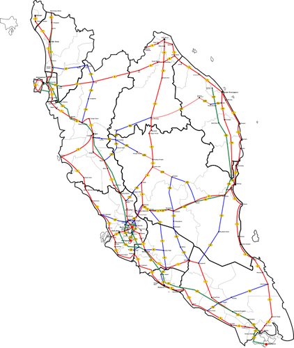 Peninsular Malaysia hovedveiene kart