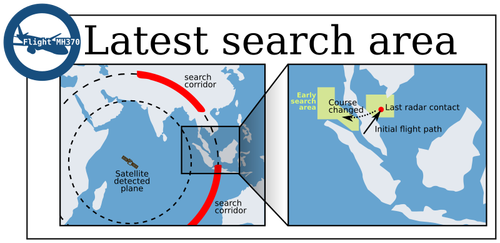 בתמונה וקטורית של אינפוגרפיקה מפת החיפוש אחר המטוס המלזי חסרים
