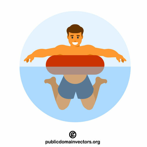 Man in water with a swimming ring