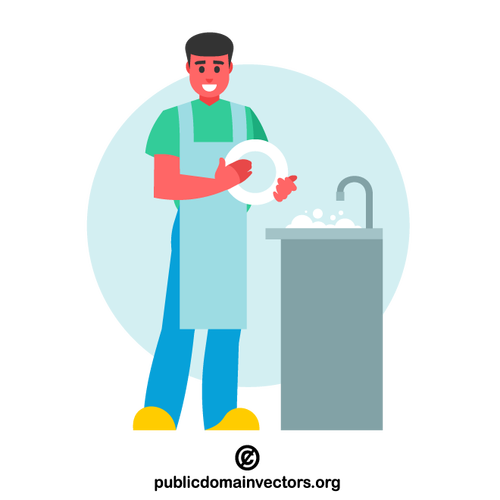 Homme lavant la vaisselle