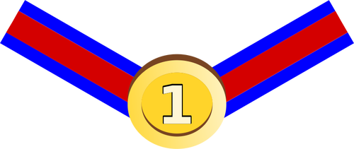 صورة متجهة من الميدالية الذهبية مع الشريط الأحمر والأزرق
