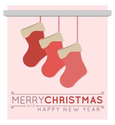 Imagem vetorial de três meias de Natal em um cartão de saudação