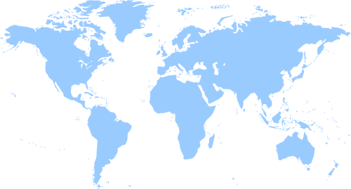 Modrá silueta vektorové kreslení politického světa mapy