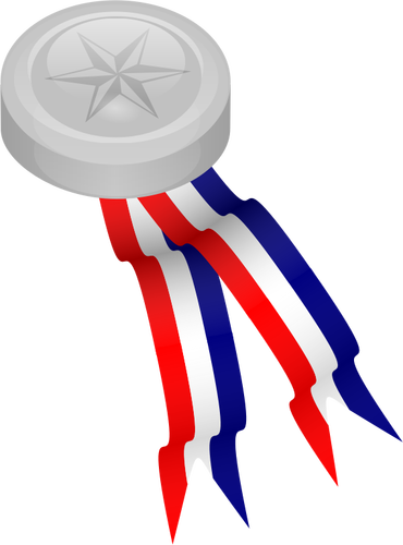 Medallon de plata con imagen vectorial de cinta azul, blanco y rojo