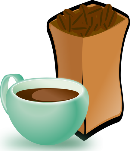 Vektorbild gröna kopp kaffe med säck kaffebönor