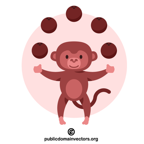 원숭이가 코코넛을 저글링합니다.