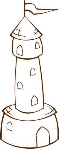 Desenho de papel vetorial joga ícone mapa do jogo para uma torre redonda com uma bandeira