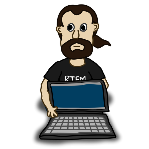 Personaje cómico con un vector de la imagen del ordenador portátil