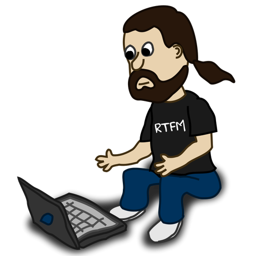 Personagem de quadrinhos com uma ilustração do vetor de laptop