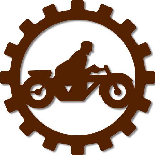 Pilote de moto dans une image vectorielle de gear signe
