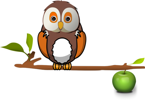 Owl on apple branch vector clip art