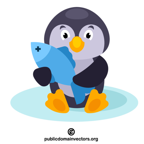 Pingüino sosteniendo peces