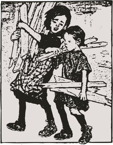 Anak-anak miskin yang membawa kayu vektor gambar