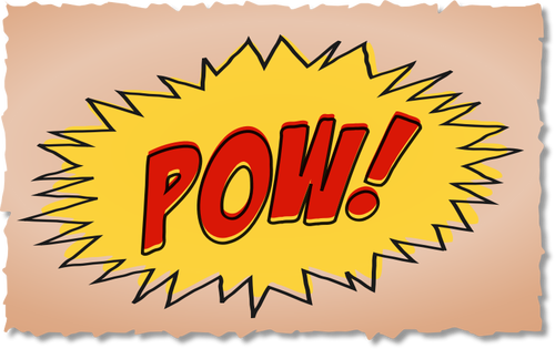 Vintage comic POW sound effect on brown background