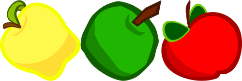 Żółte, zielone i czerwone jabłko grafika wektorowa