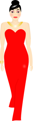 Vektorové ilustrace Lady v dlouhé červené šaty