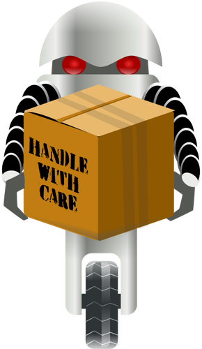 Robot delivery box with fragile items vector illustration