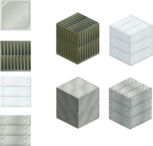Vektor illustration av uppsättning metallic kakel och lådor