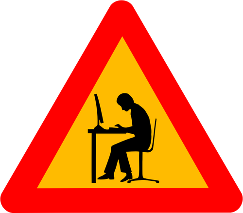 Vector image of man at computer warning road sign