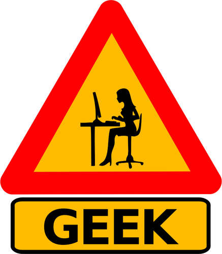Vector drawing of woman geek warning road sign