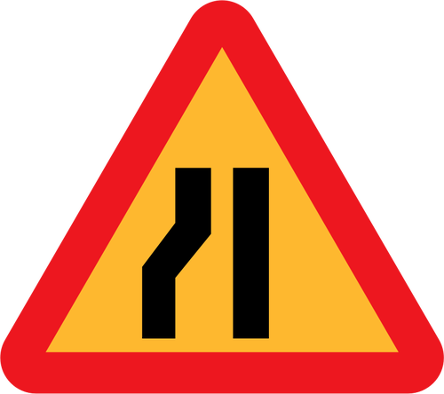 Road narrows on left sign vector drawing