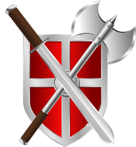 Vector drawing of sword, battleaxe and shield
