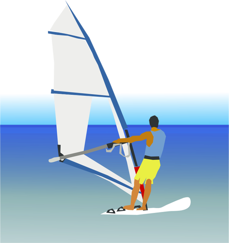 Escena del mar con la ilustración vectorial windsurfista