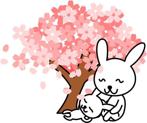 Ilustracja wektorowa królik kwiaty wiśni