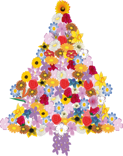 花のクリスマス ツリーのベクトル イラスト