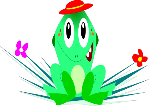 Graphics of green smiling cartoon frog