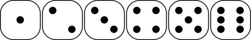 Vector drawing of six-sided dice faces from 1 to 6