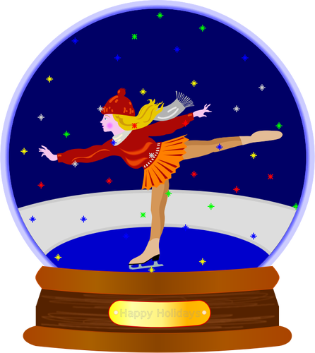 Vector afbeelding van ice skate girlsnow globe ornament