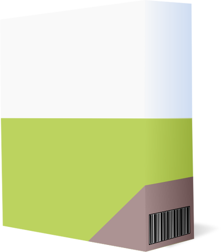Vectorillustratie van paarse en groene software doos met barcode