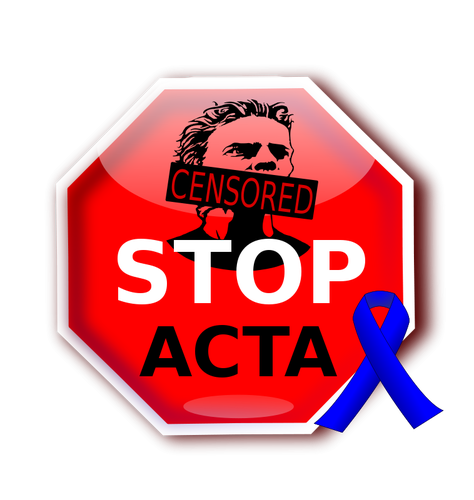 Parada firman ACTA con vector cinta azul de la imagen