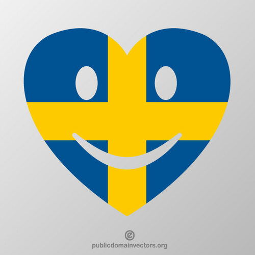 Coração sorridente com bandeira sueca