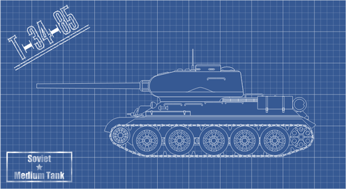 T-34-85 säiliön tekninen vektoripiirustus
