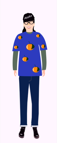 Ilustrasi vektor gadis yang trendi di t-kemeja biru dengan pola jeruk