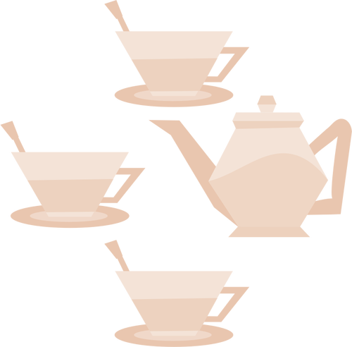 Imagine vectorială de trei cesti de ceai şi ceainic