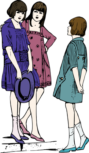 בתמונה וקטורית של שלוש נשים צעירות מפטפטים על המדרכה