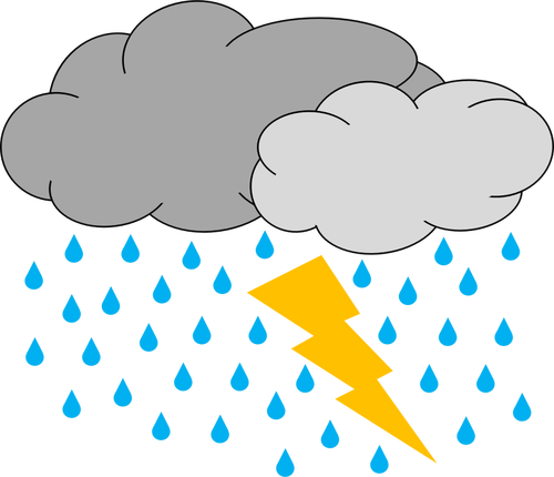 Векторное изображение двух облаков с дождя и освещения икону погоды