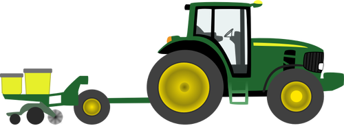 Maatilan traktori, jossa on istutusvektorigrafiikka